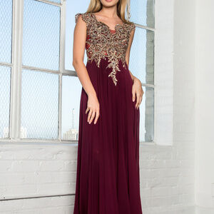 Full Embroidered Top Chiffon Long Dress GL2229